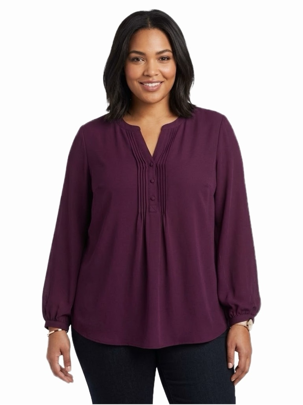 Torrid Burgundy Pintuck Split Neck Blouse